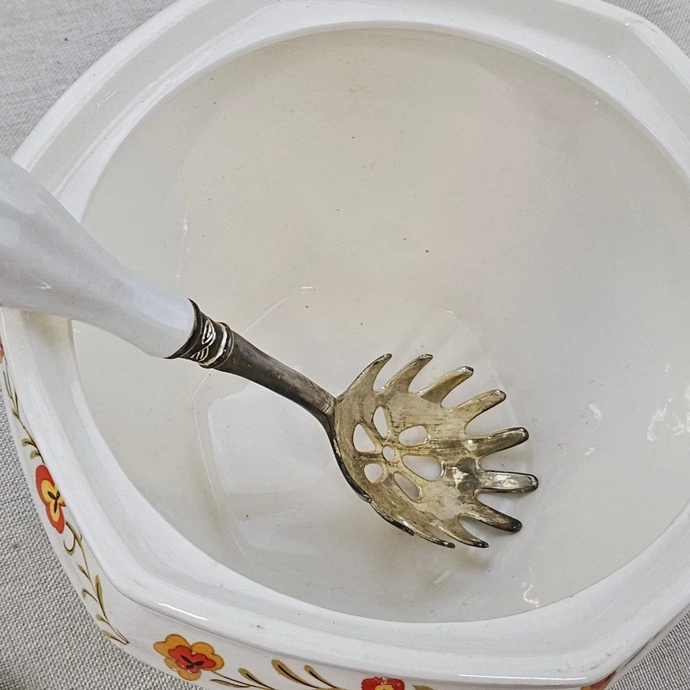 National Silver Co Vintage Ceramic Soup Tureen Lid Godinger Ladle Japan Floral